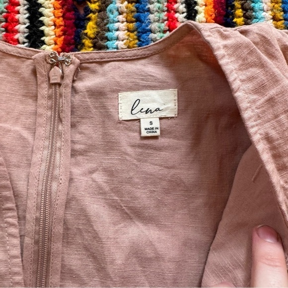 Linen Blend Deep V neck Crop Top Pink Small - Picture 2 of 4